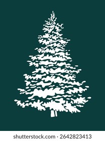 Snow covered tree object. hand drawing. Not AI. Vector illustration.