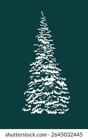 Snow covered tree object. hand drawing. Not AI. Vector illustration.