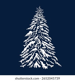Objeto de árbol cubierto de nieve. dibujo a mano. No la IA. Ilustración vectorial.