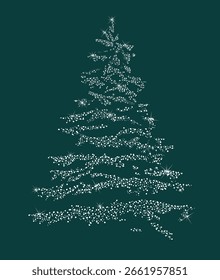 Snow covered tree object. hand drawing. Not AI. Vector illustration.