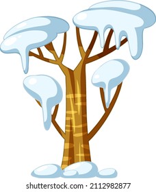 Snow covered tree on white background illustration