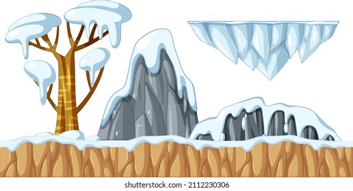 Snow covered tree   rock illustration