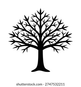 Snow covered tree silhouette vector art illustration and minimal black and white design