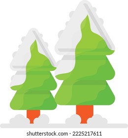 Snow Covered Trees Concept, boreal forest vector color icon design, Winter Season Element symbol, Snowboarding Equipment Sign, extreme sports stock illustration