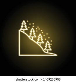 snow covered trees in the mountains icon in neon style. Element of travel illustration. Signs and symbols can be used for web, logo, mobile app, UI, UX