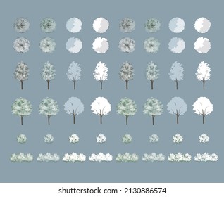 Snow covered winter roadside trees