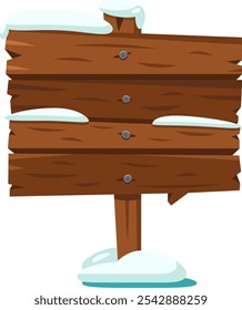 Snow covered wooden sign for winter, christmas, or holiday messages, adding rustic charm to festive decorations