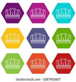 Snow crown icons 9 set coloful isolated on white for web