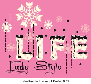 Snow crystal patterned and black shapes with around points design. Vector illustration.