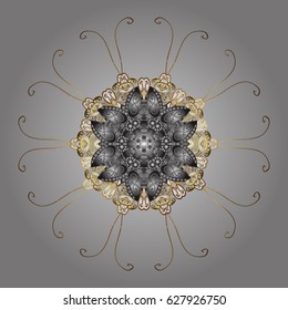 Snow crystal regular texture on colors. Vector with stylized snowflakes. Winter, New Year, Christmas simple design on a gray background.