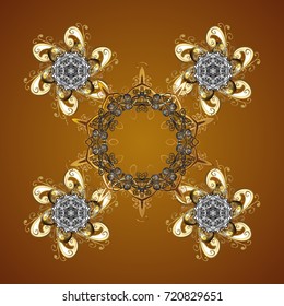 Snow crystal regular texture. Winter, New Year, Christmas simple design on a brown background. Snowflake doodles. Vector seamless pattern with stylized snowflakes.
