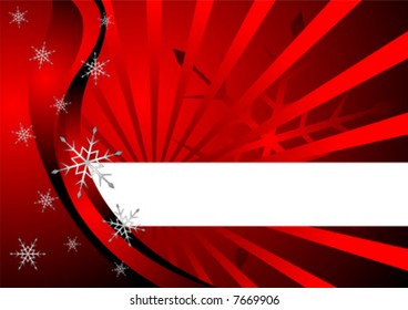 Snow crystals and star burst with copy space over red