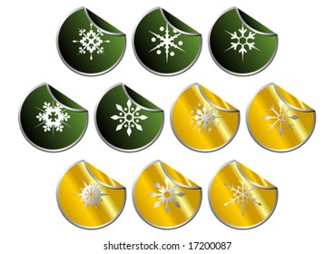 Snow crystals stickers set over white background