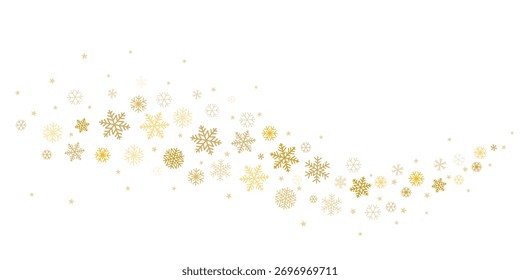 Fundo de vetor de curva de neve, flocos de neve voadores de Natal brilho, brilho mágico bordas de onda de confete.