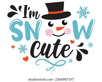 I'm snow cute vector illustration with boy snowmen and snowflakes. Kids Christmas design isolated good for Xmas greetings cards, poster, print, sticker, invitations, baby t-shirt, mug, gifts.