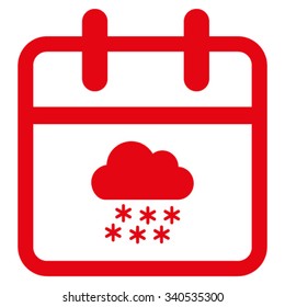 Snow Date vector icon. Style is flat symbol, red color, rounded angles, white background.
