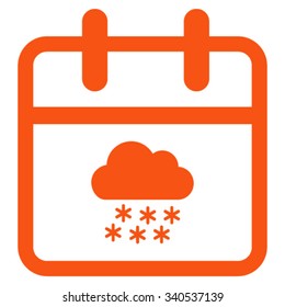 Snow Date vector icon. Style is flat symbol, orange color, rounded angles, white background.