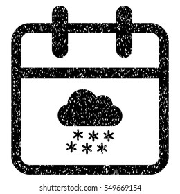 Snow Day grainy textured icon for overlay watermark stamps. Flat symbol with dust texture. Dotted vector black ink rubber seal stamp with grunge design on a white background.