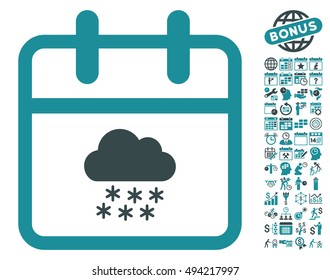 Snow Day icon with bonus calendar and time management icon set. Vector illustration style is flat iconic bicolor symbols, soft blue colors, white background.