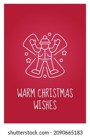 Snow day traditions postcard with linear glyph icon. Making snow angel. Greeting card with decorative vector design. Simple style poster with creative lineart illustration. Flyer with holiday wish