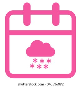 Snow Day vector icon. Style is flat symbol, pink color, rounded angles, white background.
