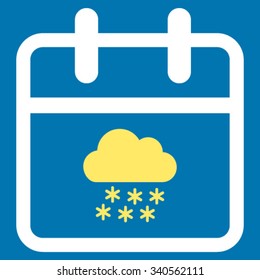 Snow Day vector icon. Style is bicolor flat symbol, yellow and white colors, rounded angles, blue background.
