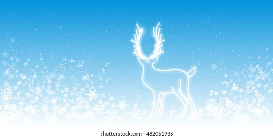 snow and  deer  on blue sky,christmas background