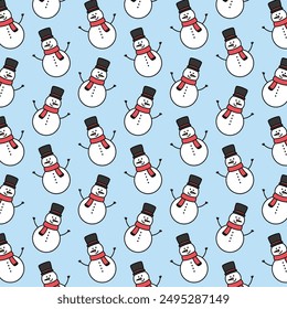 Snow doll pattern line art with sky blue winter pattern.