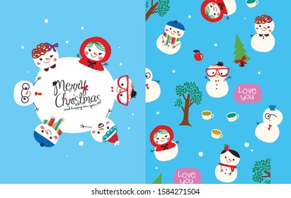 snow doll with pattern vector set