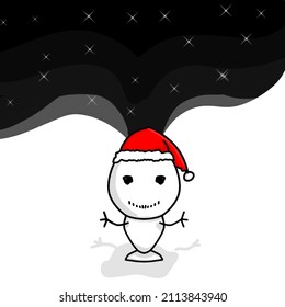 Snow doll template with Christmas hat under starry night sky