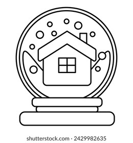 Icono de línea de cúpula de nieve. Icono de globo de nieve con abeto y casa. Decoración para Navidad y Año Nuevo. Ilustración vectorial aislada en el fondo.