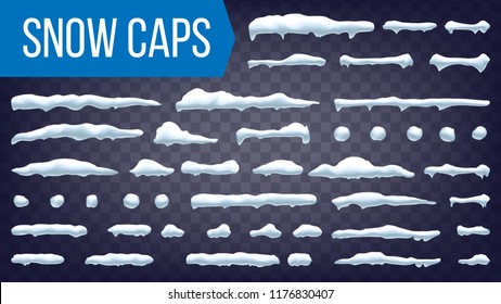 Snow Drift Vector. Snowballs, Snowdrift. New Year Winter Ice Frame Drift Element. Realistic Snow Caps. Isolated Illustration
