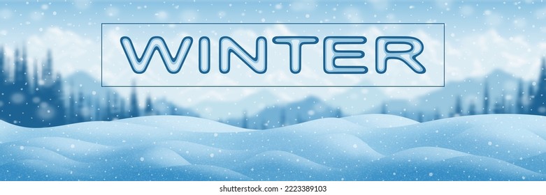 Nieve y nevadas sobre el telón de fondo de un paisaje invernal borroso, vista panorámica