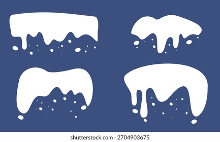 Conjunto de tampas de gotejamento de neve. Vetor de Decoração de Borda de Gelo de inverno