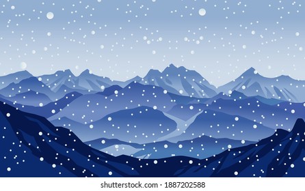 Snow drop in blue mountains landscape