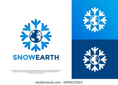 Plantilla con logotipo de Vector de tierra de nieve. Este diseño utiliza globo y símbolo de copo de nieve.