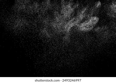 Snow effects. Water splash on black background. Dust overlay effect. White spray texture. Abstract explosion. Vector illustration, EPS 10.
