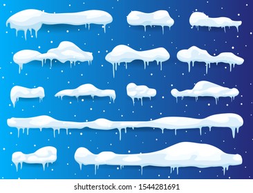 Snow elements. Set of Isolated snow cap. Snow cap vector collection.  Snow cap for design and decoration of Christmas greeting cards.