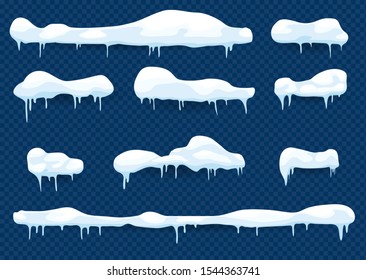 Snow elements. Set of Isolated snow cap. Snow cap vector collection.  Snow cap for design and decoration of Christmas greeting cards.