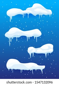 Snow elements. Set of Isolated snow cap. Snow cap vector collection.  Snow cap for design and decoration of Christmas greeting cards.