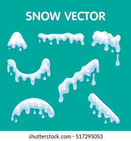 Snow elements. Set of Isolated snow cap. Snow caps on green background.