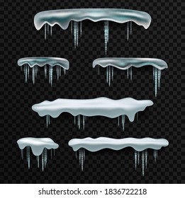Elementos de nieve. Balón de nieve y deriva de nieve, músculos y bordes de casquetes de nieve. Cápsulas de nieve, gorra de nieve