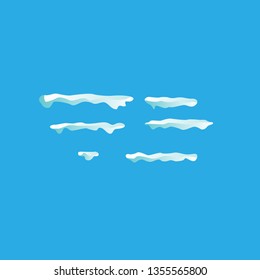 Snow elements and snowdrift, icicles and snowcap borders. Isolated winter vector set. Illustration of snowball effect, frost snowcap