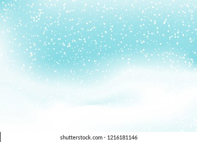 Snow Fall Background. Vector Illustration With Snow Covered Hills. Winter Snowing Sky. Eps 10.