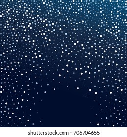 snow fall blue christmas background, winter snowflake sky vector illustration, glitter dots cosmic backdrop, sparkles