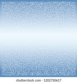 snow fall blue christmas corners background, winter snowflake vector. sparkling abstract confetti falling. light magic shining Flying glitter dots, sparkle border minimal decoration on blue