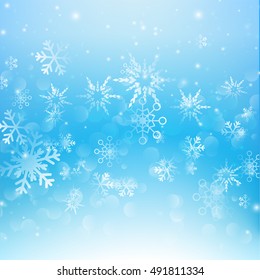 Snow fall with bokeh abstract blue background vector illustration eps10