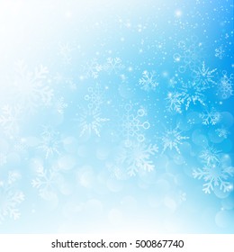 Snow fall with bokeh abstract blue background vector illustration eps10