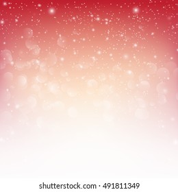 Snow fall with bokeh abstract red background vector illustration eps10