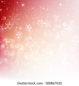 Snow fall with bokeh abstract red background vector illustration eps10